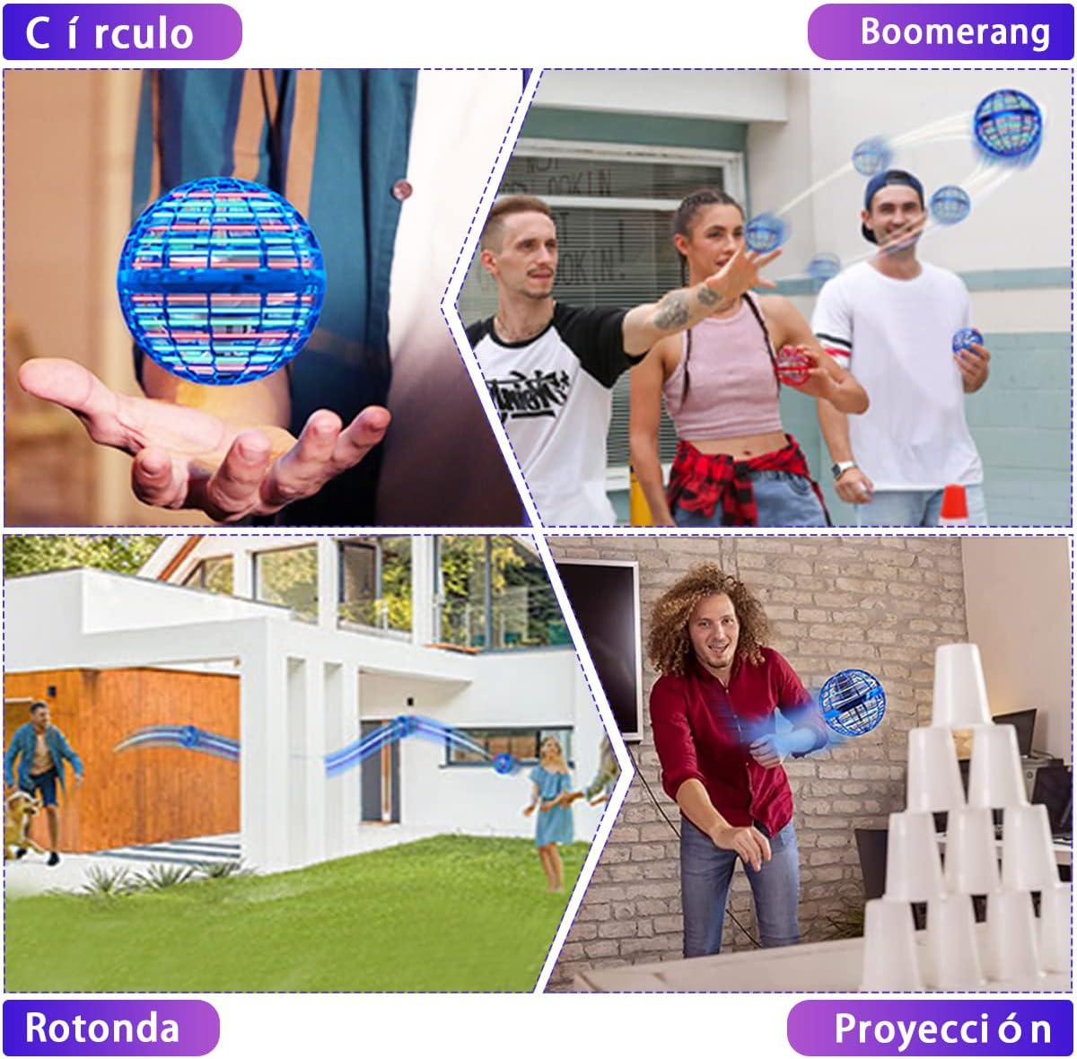 Bola Voladora Magica Fly Ball,Fly Orb Hover Ball Magic, Ovni Spinner Volador Led Flying Boomerang Orb Pelota Voladora, Bola Voladora para Niños, Mini Drones para Niños Regalo Bajo Techo