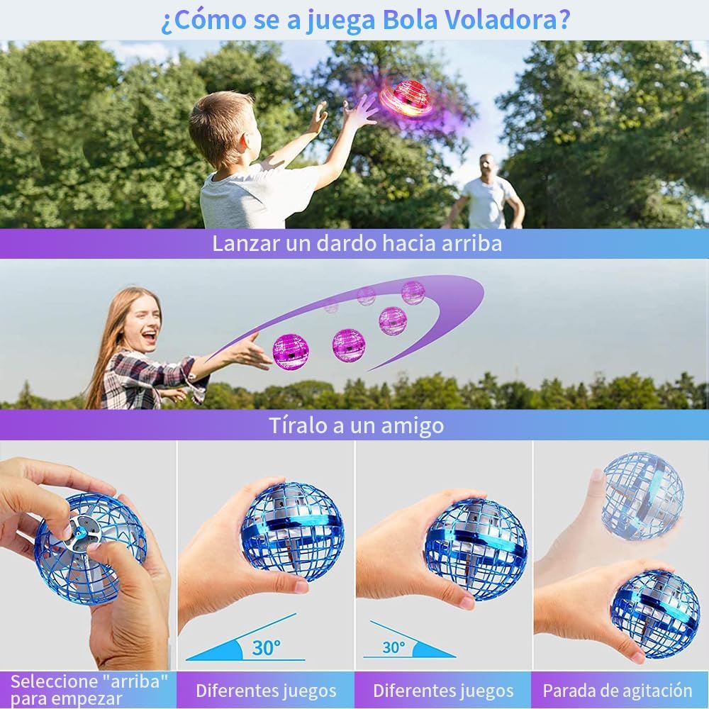 Bola Voladora Magica Fly Ball,Fly Orb Hover Ball Magic, Ovni Spinner Volador Led Flying Boomerang Orb Pelota Voladora, Bola Voladora para Niños, Mini Drones para Niños Regalo Bajo Techo